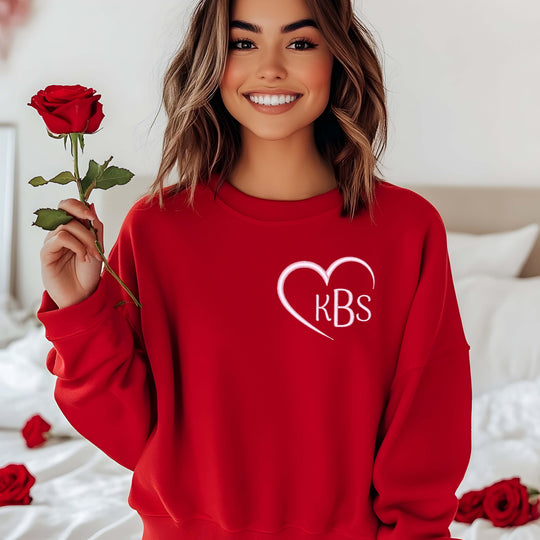 Valentines Day Embroidered Monogram Crew neck Red