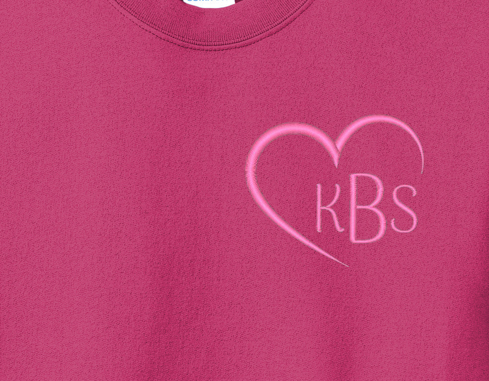 Valentines Day Embroidered Monogram Crew neck Sangria