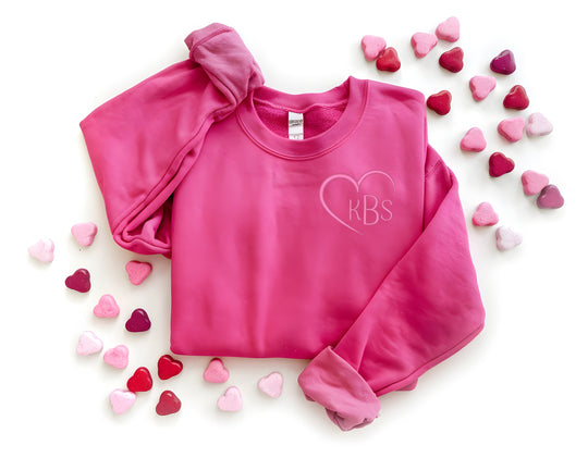 Valentines Day Embroidered Monogram Crew neck Sangria