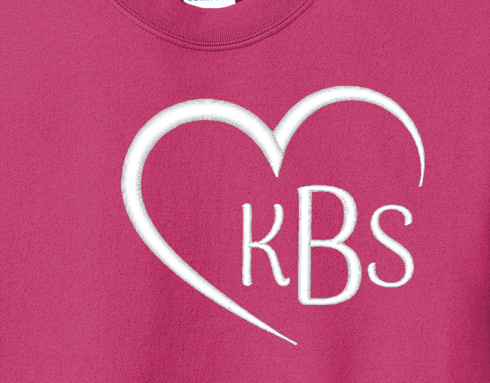 Valentines Day Embroidered Monogram Crew neck Sangria